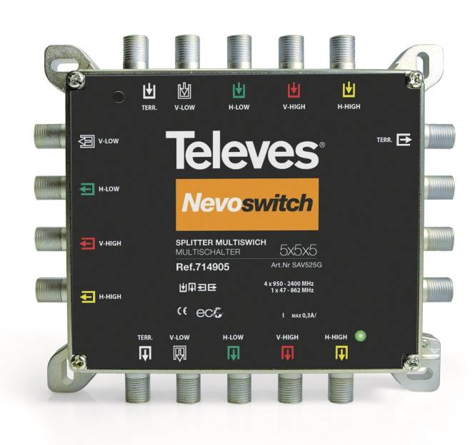 Televes 5x2-fach Guss-Verteiler SAV525G NEVO VD:4-6dB 5-2400MHz 714905 Install.Baumaterial Antennen