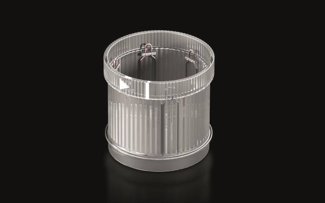 Ein zylindrischer, transparenter Behälter mit vertikalen Rillen und einer runden, flachen Basis, der zum Aufbewahren oder Ausstellen von Gegenständen konzipiert ist.