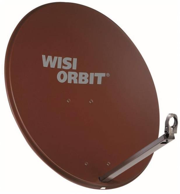 Eine braune Parabolantenne mit der Beschriftung „WISI ORBIT