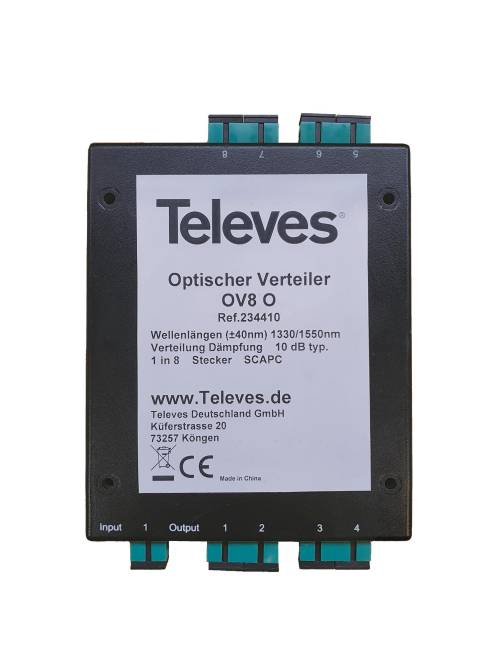 Televes Optischer 8-fach Verteiler OV8O Anschlüsse SC/APC -Buchsen Install.Baumaterial Antennen
