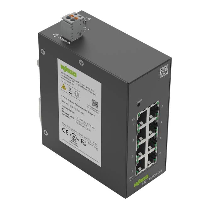WAGO 852-112/000-001 Industrial-ECO- Switch,8 Ports 100Base-TX,schwarz Industriematerial Automation