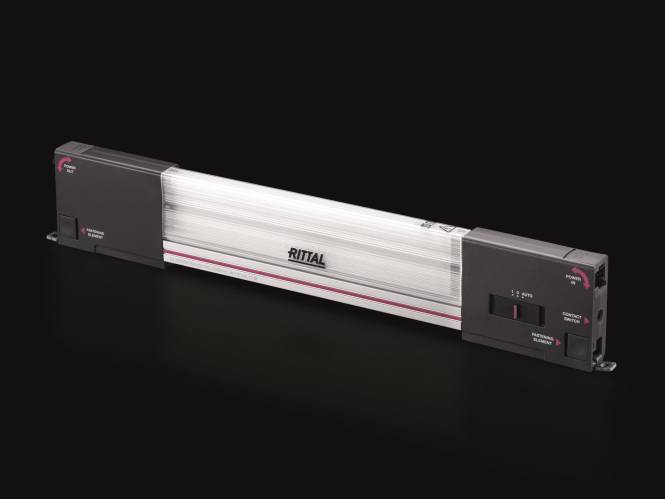 Ein schwarzer Hintergrund hebt ein Rittal-Klimaregelsystem hervor, das für industrielle Anwendungen entwickelt wurde. Der Produktname wird zentral angezeigt.