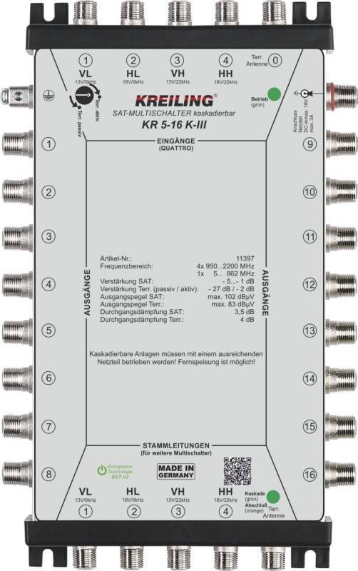 KREI KS-Multischalter KR 5-16 K-III 16TN,4+1Eing,kaskadierbar,terr.akt./pass Install.Baumaterial