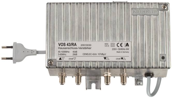 KATH Hausanschlussverstärker VOS 43/RA 34/40dB,5-65/85-1006 MHz,aktiv/passiv Install.Baumaterial