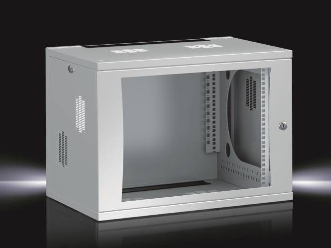 Rittal FlatBox 600x492x600mm DK 7507110 9HE 19z Profilschiene vorne Sichttür Install.Baumaterial u