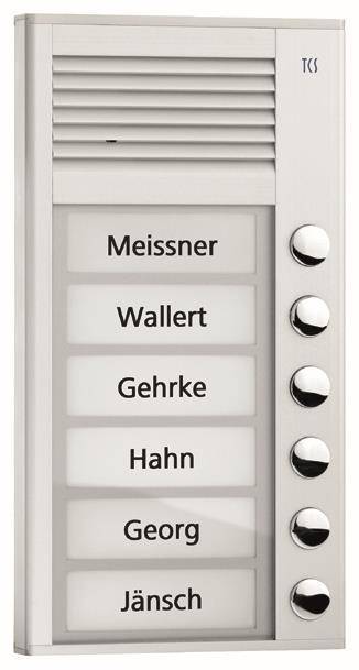 TCS Audio Außenstation PAK06-EN 6 Tasten 1-reihig AP silber Install.Baumaterial Türkommunikation