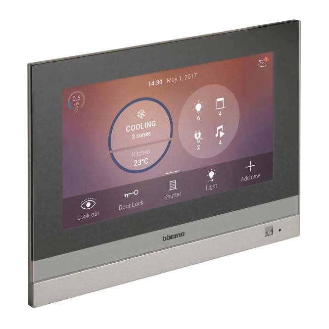BTicino 3488 Touchscreen m.7z Bildschirm Schwarz Install.Baumaterial Hauskomm/Batt/Sicher