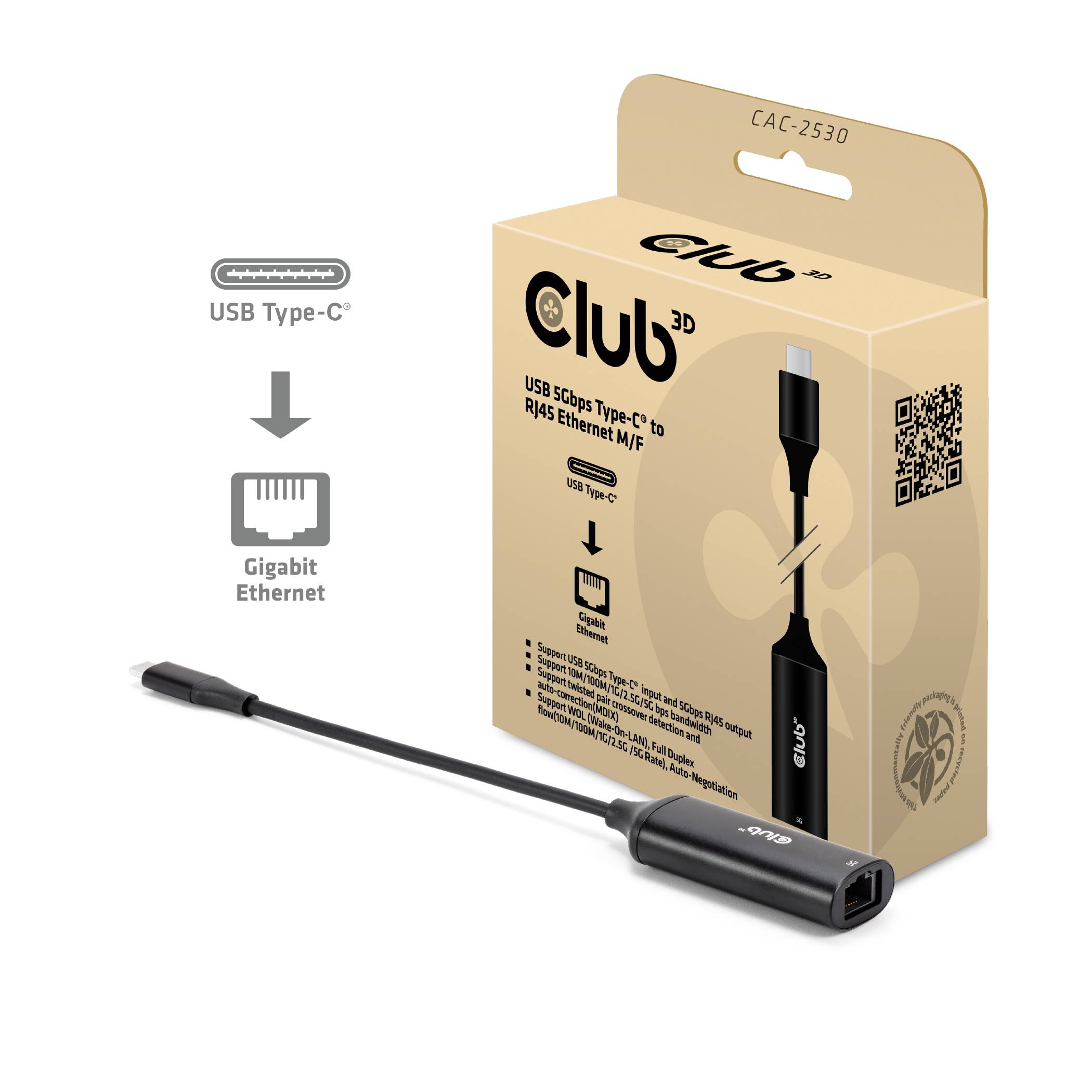 Club3D Adapter USB-C > RJ45 5Gbps St/Bu
