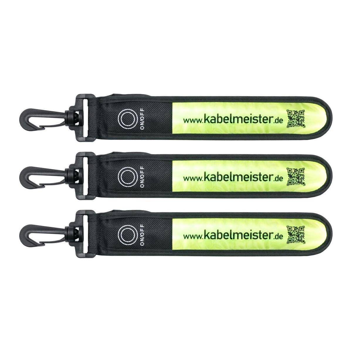 Drei reflektierende Armbänder mit „www.kabelmeister.de