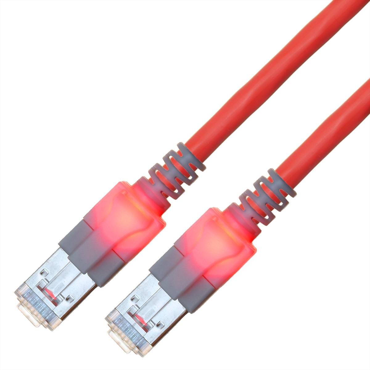 EasyLan DualBoot LED Patchkabel RJ45 S/FTP Cat.6 (Class E), mit saCon Stecker, LSOH, rot, 1 m Pair