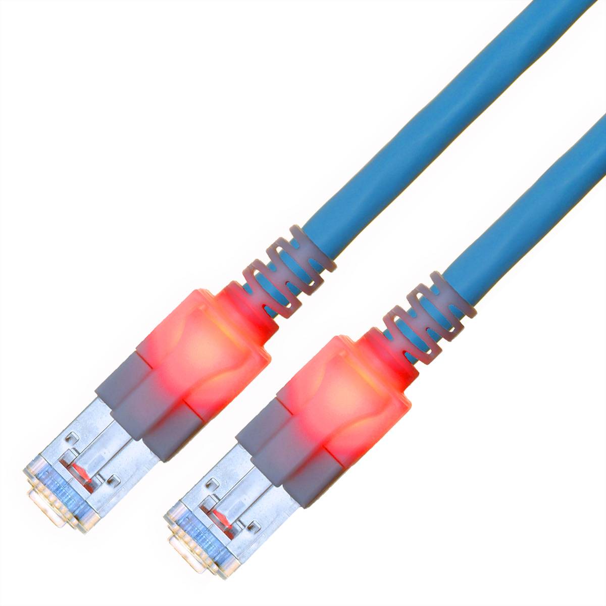EasyLan DualBoot LED Patchkabel RJ45 S/FTP Cat.6 (Class E), mit saCon Stecker, LSOH, blau, 1 m Pair