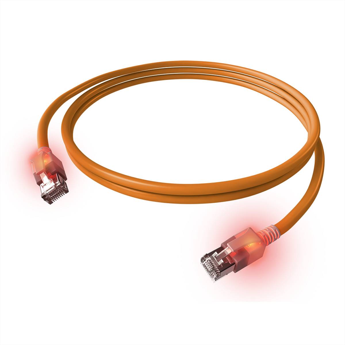 EasyLan DualBoot LED Patchkabel RJ45 S/FTP Cat.6A (Class EA), mit saCon Stecker, LSOH, orange, 0,5 m