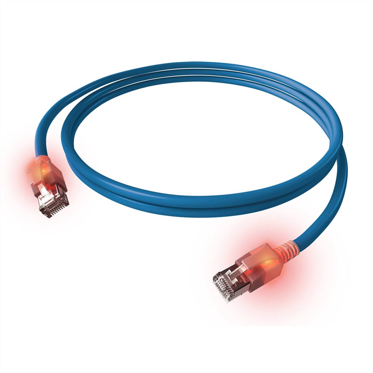 EasyLan DualBoot LED Patchkabel RJ45 S/FTP Kat.6A (Class EA), mit saCon Stecker, LSOH, blau, 7,5 m