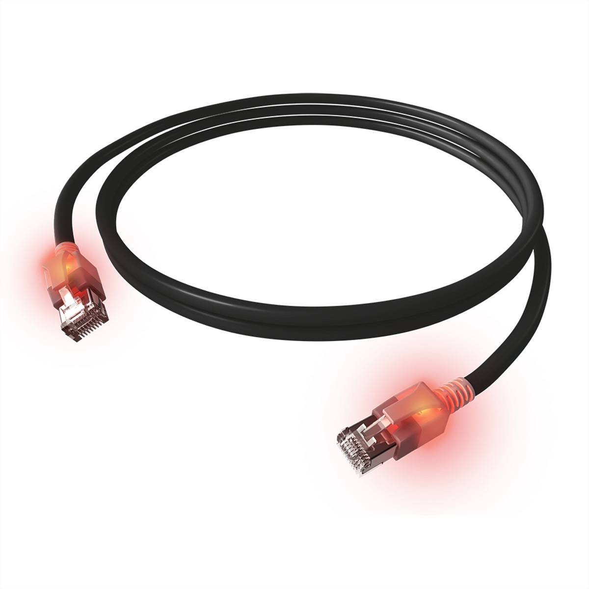 EasyLan DualBoot LED Patchkabel RJ45 S/FTP Cat.6A (Class EA), mit saCon Stecker, LSOH, schwarz, 1 m