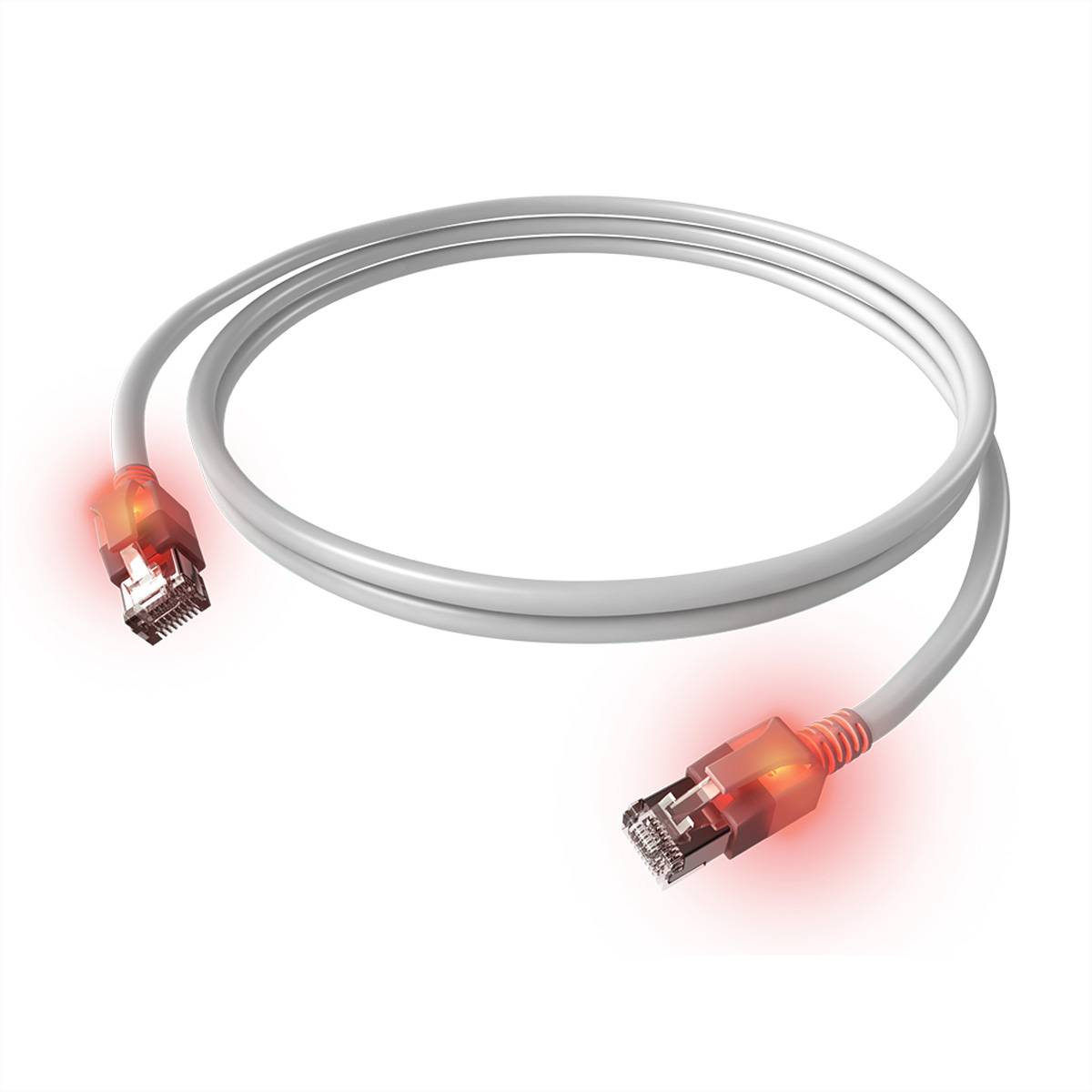 EasyLan DualBoot LED Patchkabel RJ45 S/FTP Cat.6A (Class EA), mit saCon Stecker, LSOH, weiß, 3 m