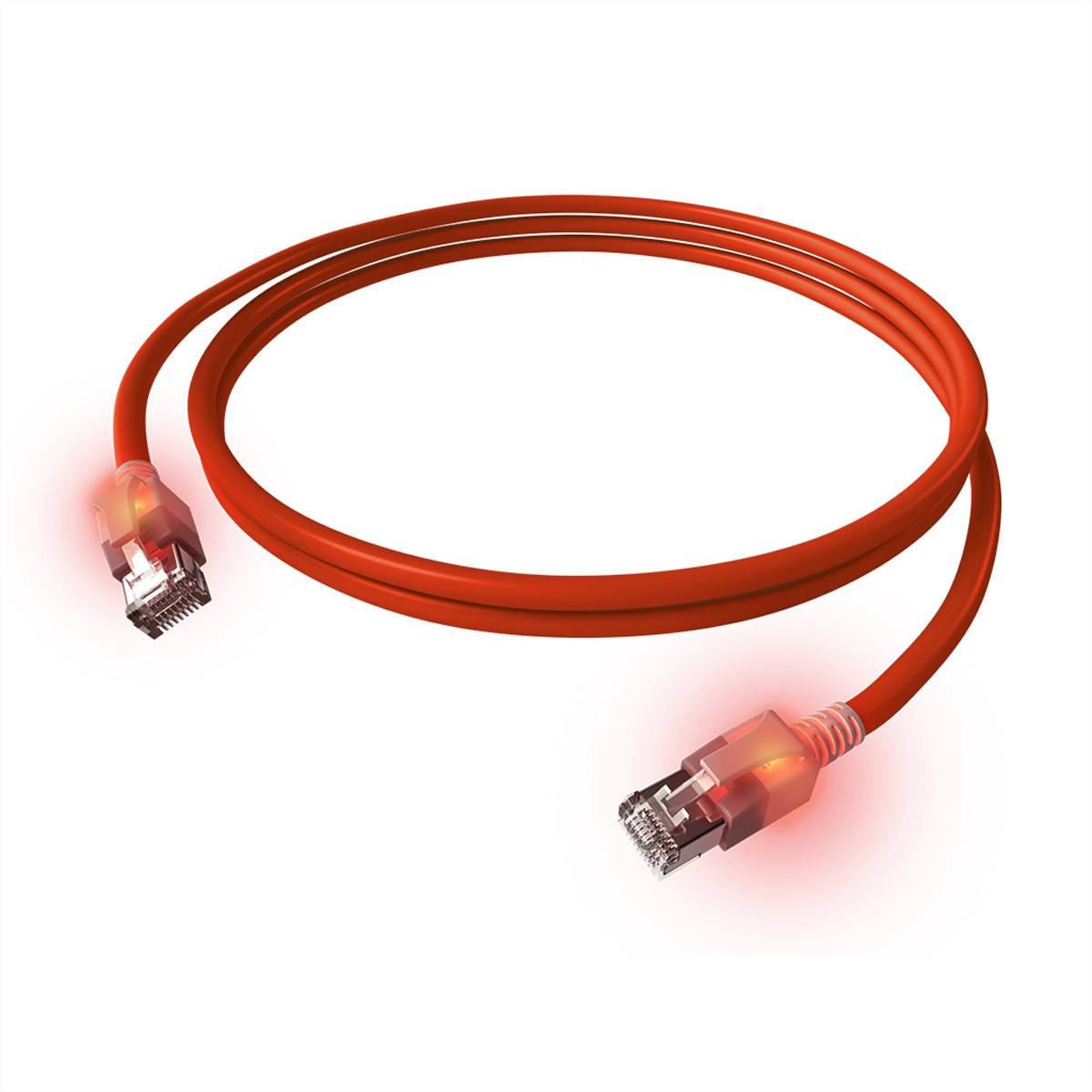 EasyLan DualBoot LED Patchkabel RJ45 S/FTP Cat.6A (Class EA), mit saCon Stecker, LSOH, rot, 1 m Pair