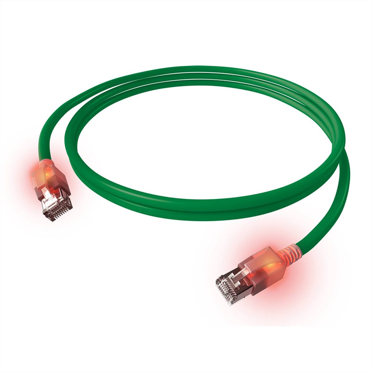 EasyLan DualBoot LED Patchkabel RJ45 S/FTP Cat.6A (Class EA), mit saCon Stecker, LSOH, grün, 2 m