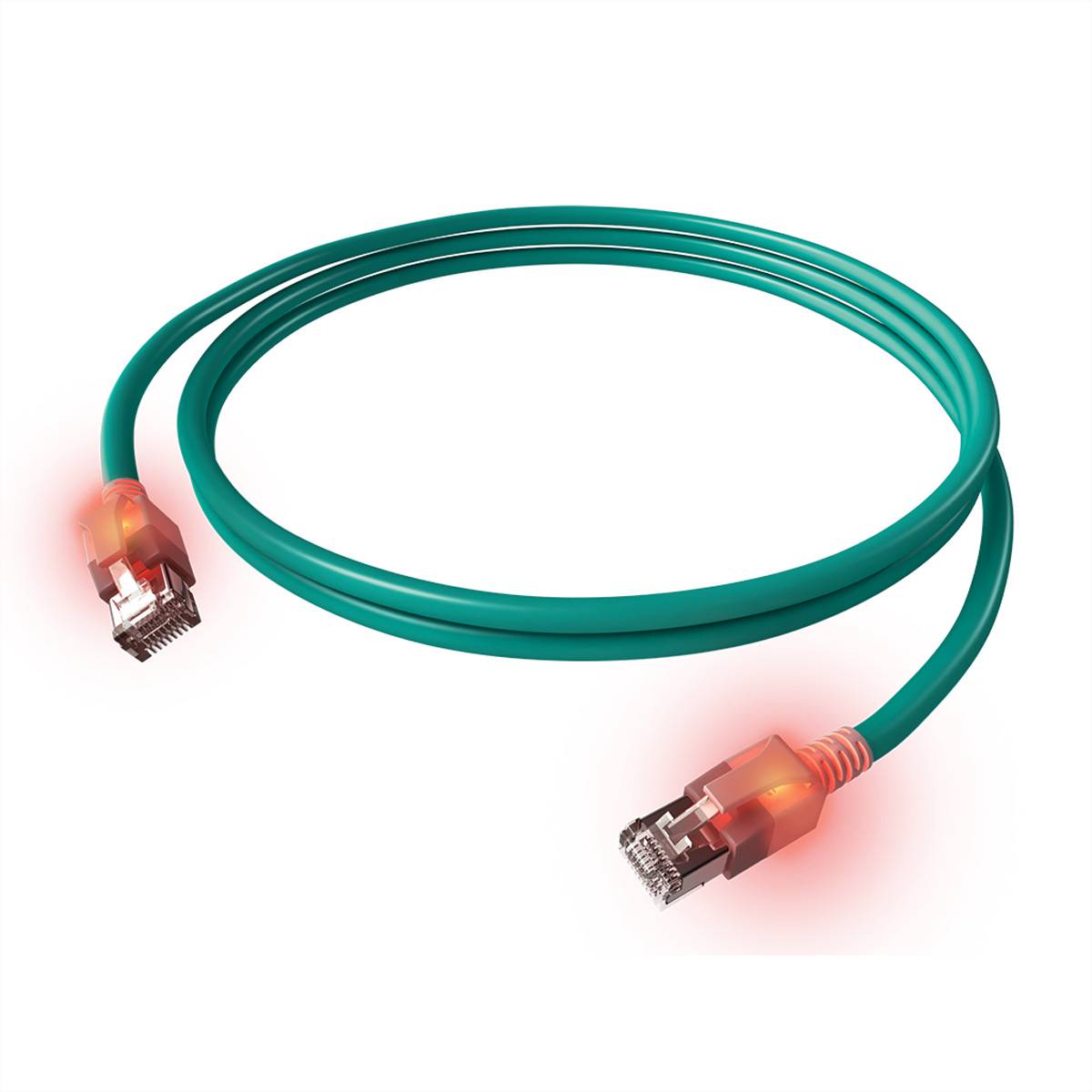 EasyLan DualBoot LED Patchkabel RJ45 S/FTP Cat.6A (Class EA), mit saCon Stecker, LSOH, türkis, 10 m