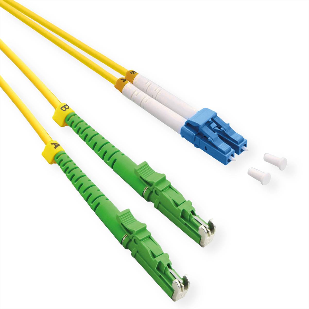 ROLINE LWL-Kabel duplex 9/125µm OS2, LSH APC / LC UPC, LSOH, gelb, 0,5 m Fiber Optic Kabel OS2