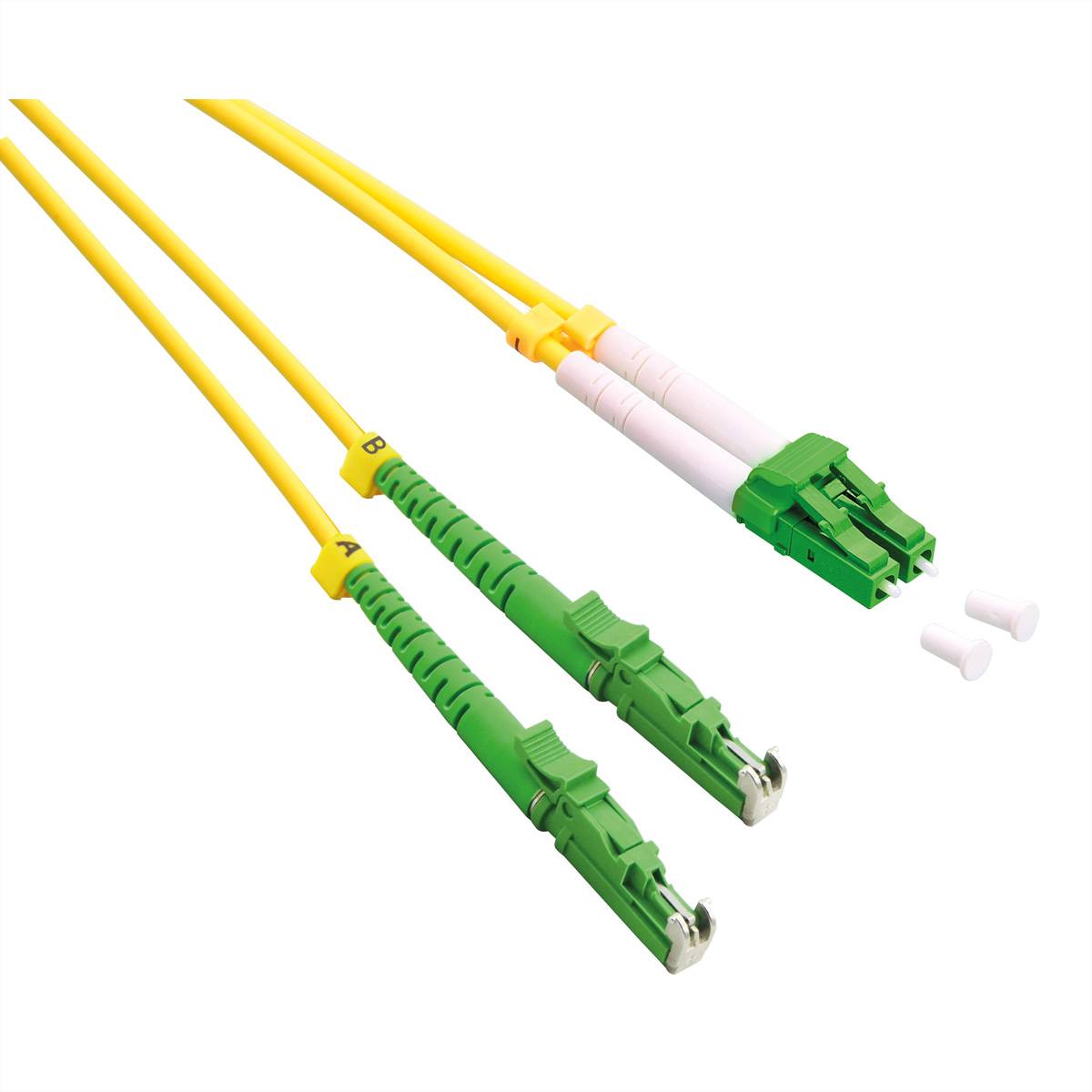 ROLINE LWL-Kabel duplex 9/125µm OS2, LSH/LC, APC Schliff, LSOH, gelb, 1 m Fiber Optic Kabel OS2