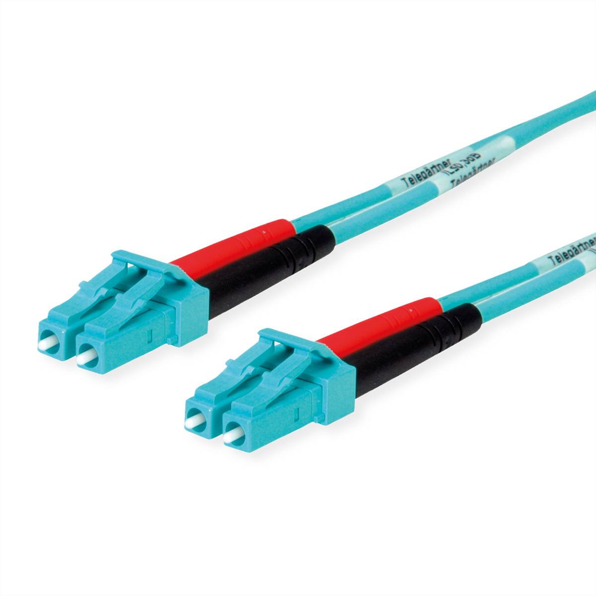 TELEGÄRTNER LWL Rangierkabel 2x G50/125 OM3, 1x LC Duplex - 1x LC Duplex, türkis, 3 m OM3