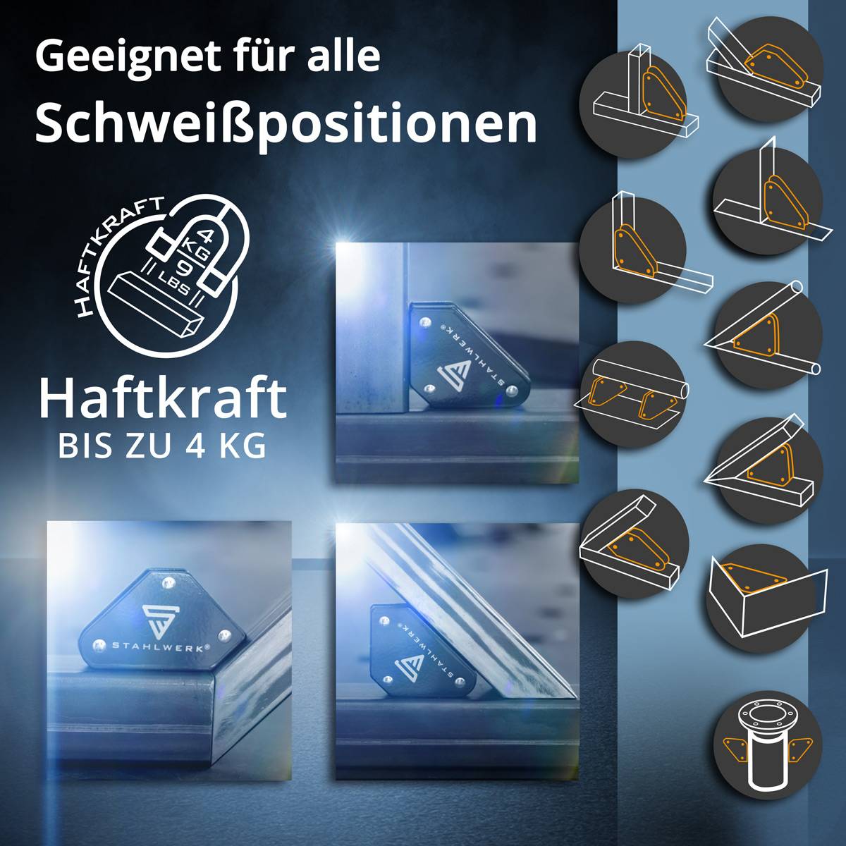 STAHLWERK 2 x Schweißwinkel 4er Set Magnet 4 kg 9 lbs Schweißmagnet Magnetwinkel