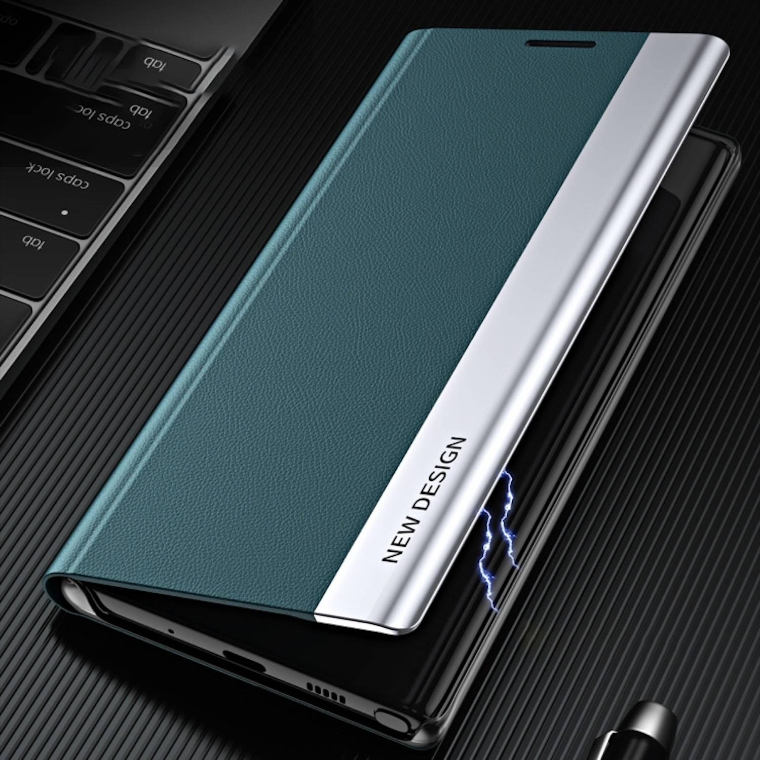 Für Samsung Galaxy A56 / A36 Design Electroplated Flip Kunstleder Hülle Schwarz