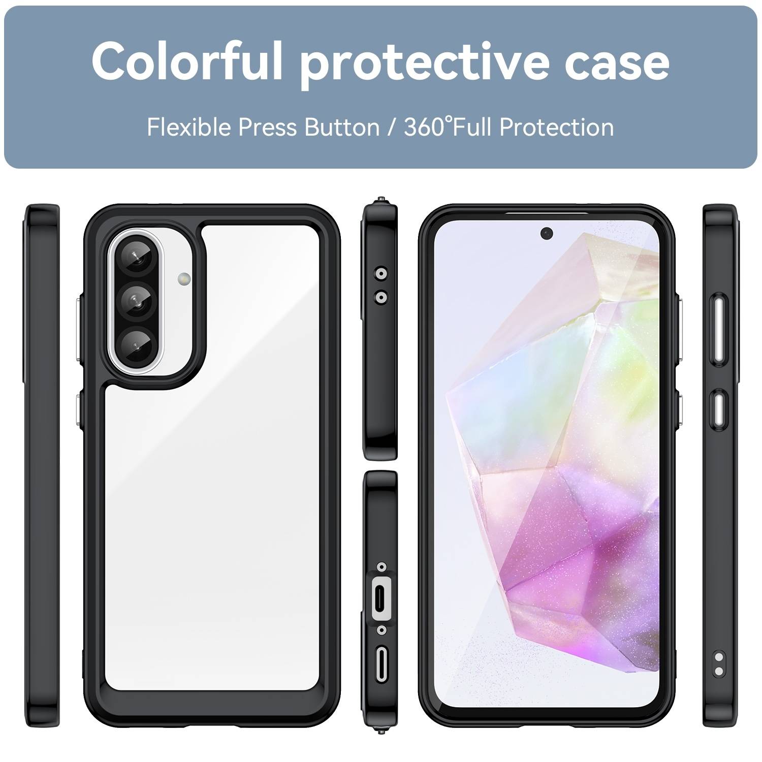 Für Samsung Galaxy A56 / A36 Colorful Series TPU Acryl Hybrid Hülle Case Schwarz