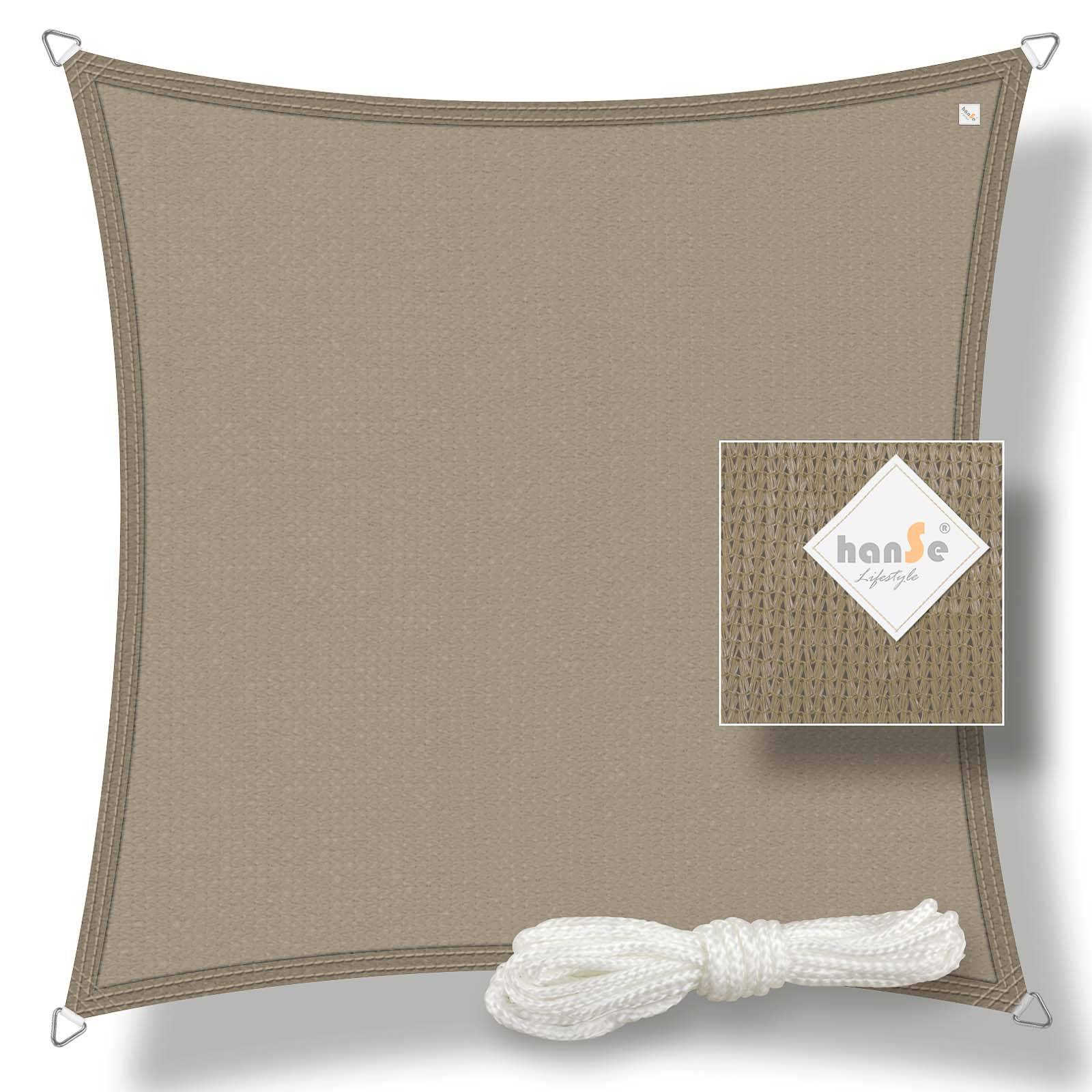 hanSe Sonnensegel Schattensegel Sonnenschutz UV-Schutz 2x2m Taupe