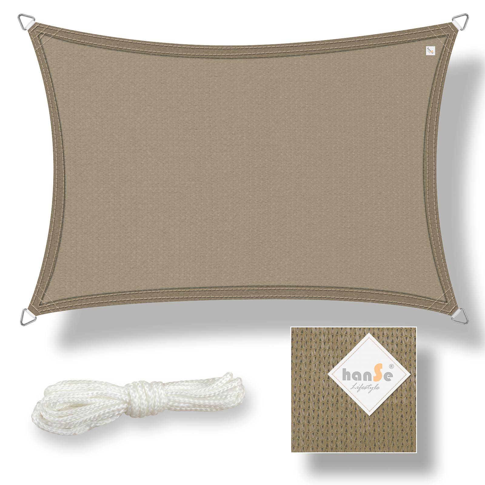 hanSe Sonnensegel Schattensegel Sonnenschutz UV-Schutz Recheck 2x3m Taupe
