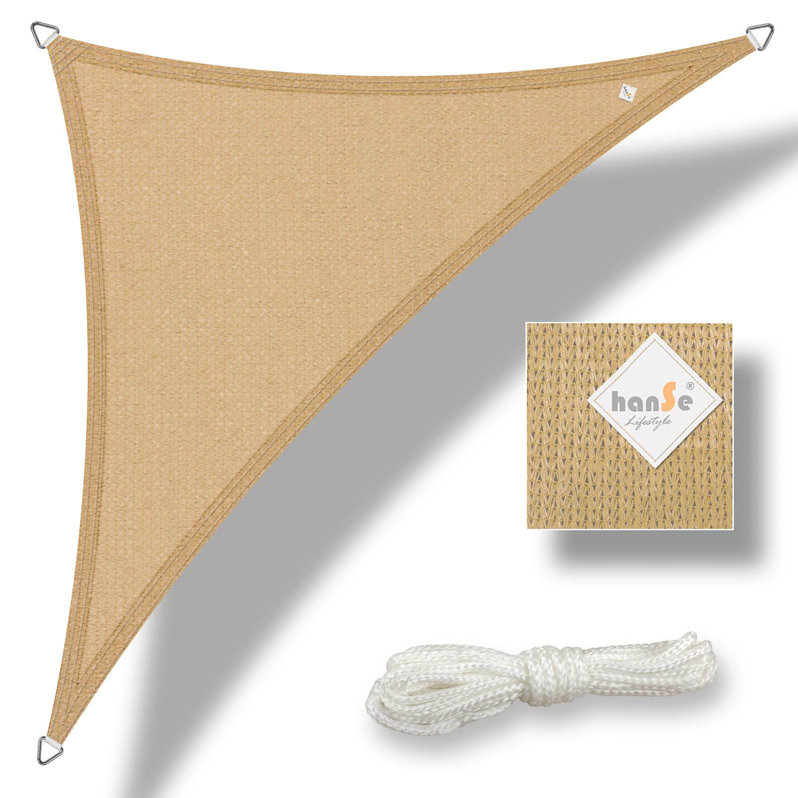 hanSe Sonnenschutz Sonnensegel Schattensegel UV-Schutz Dreieck 3x3x3m Sand
