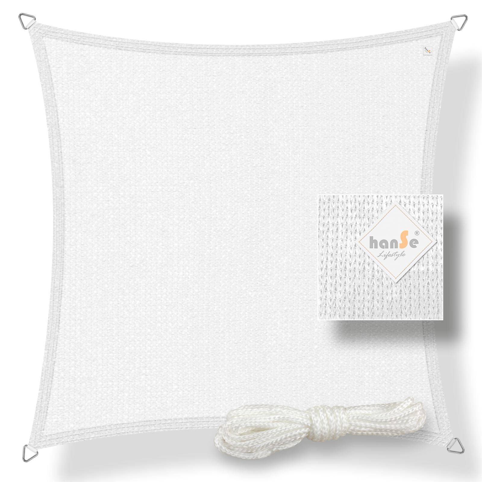 hanSe Sonnensegel Schattensegel Schattenspender UV-Schutz Quadrat 5x5m Weiß