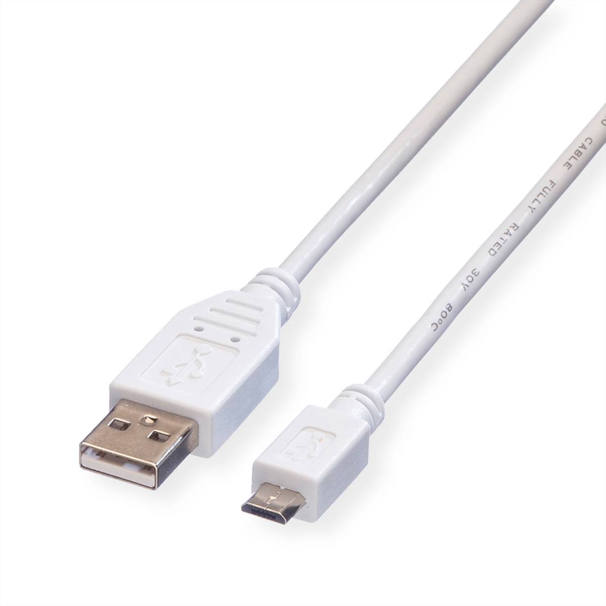 VALUE USB 2.0 Kabel, USB A ST - Micro USB B ST, weiß, 3 m Kabel USB & Lightning