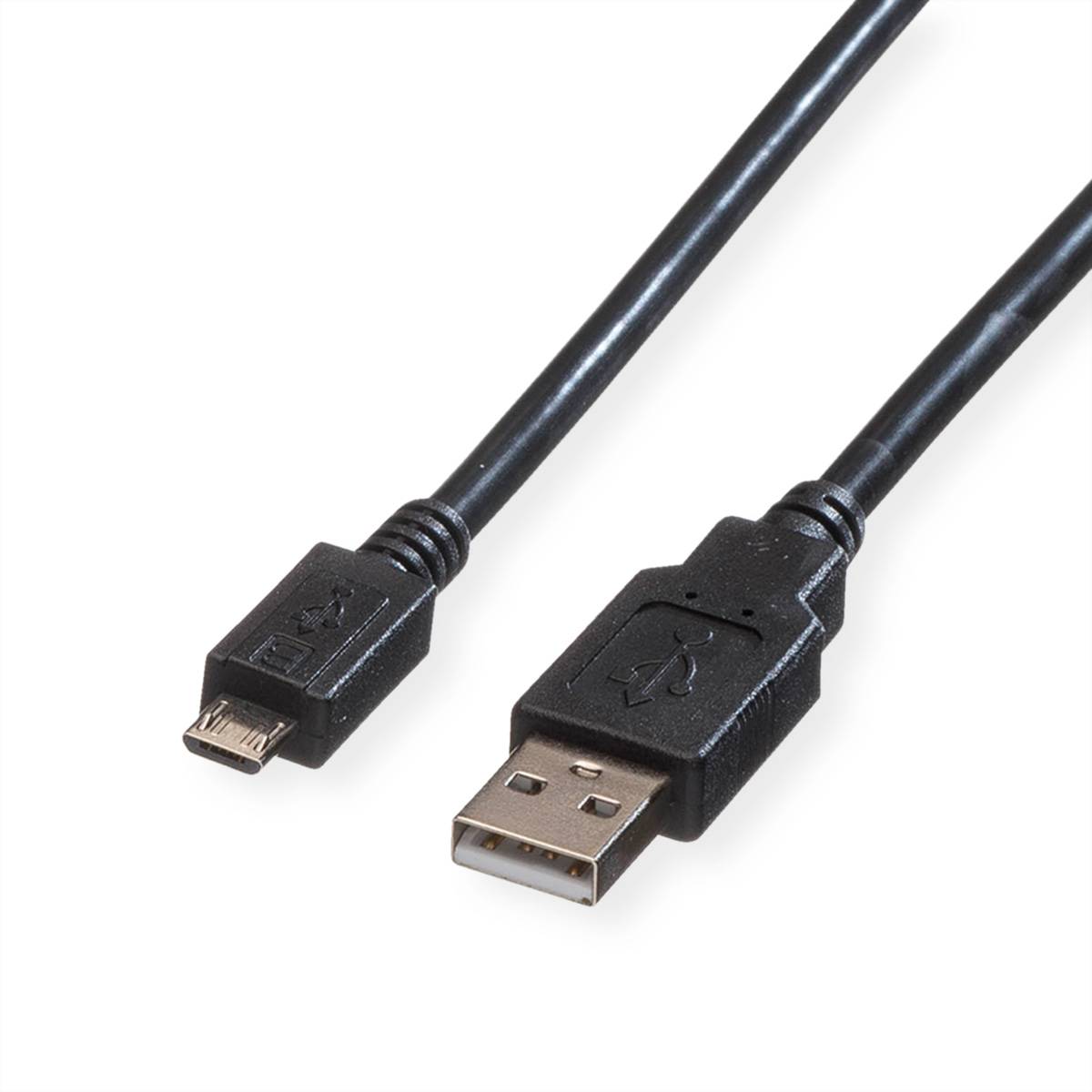 ROLINE USB 2.0 Kabel, USB A ST - Micro USB B ST, schwarz, 0,8 m Kabel USB & Lightning