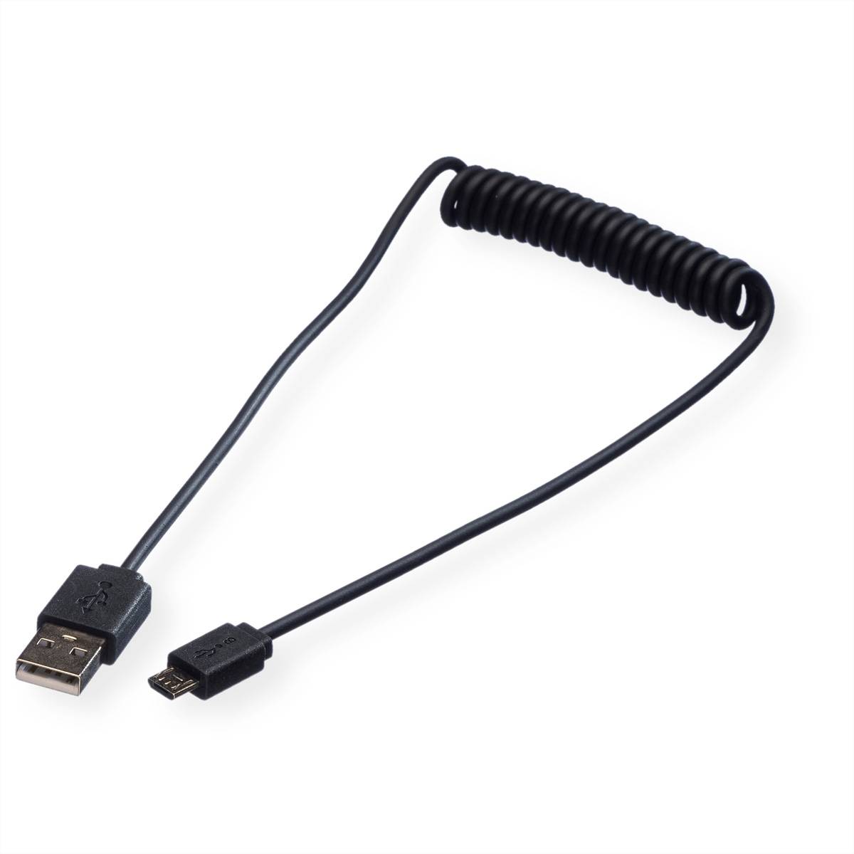 ROLINE USB 2.0 Spiralkabel, A - Micro B, ST/ST, 1 m Kabel USB & Lightning