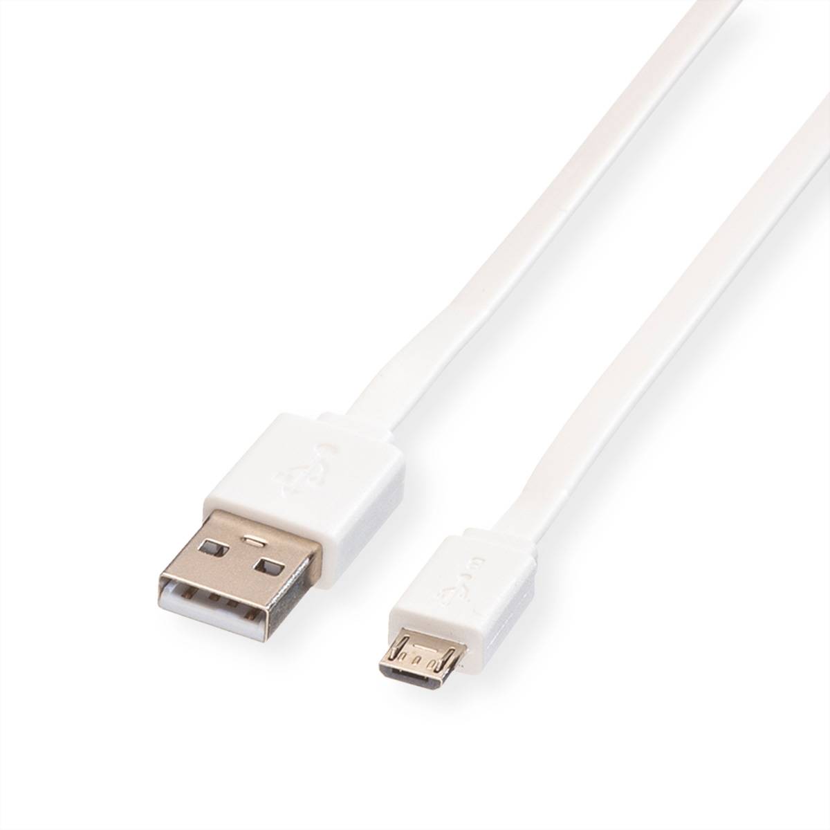 ROLINE USB 2.0 Kabel, USB A ST - Micro USB B ST, weiß, 1 m Kabel USB & Lightning