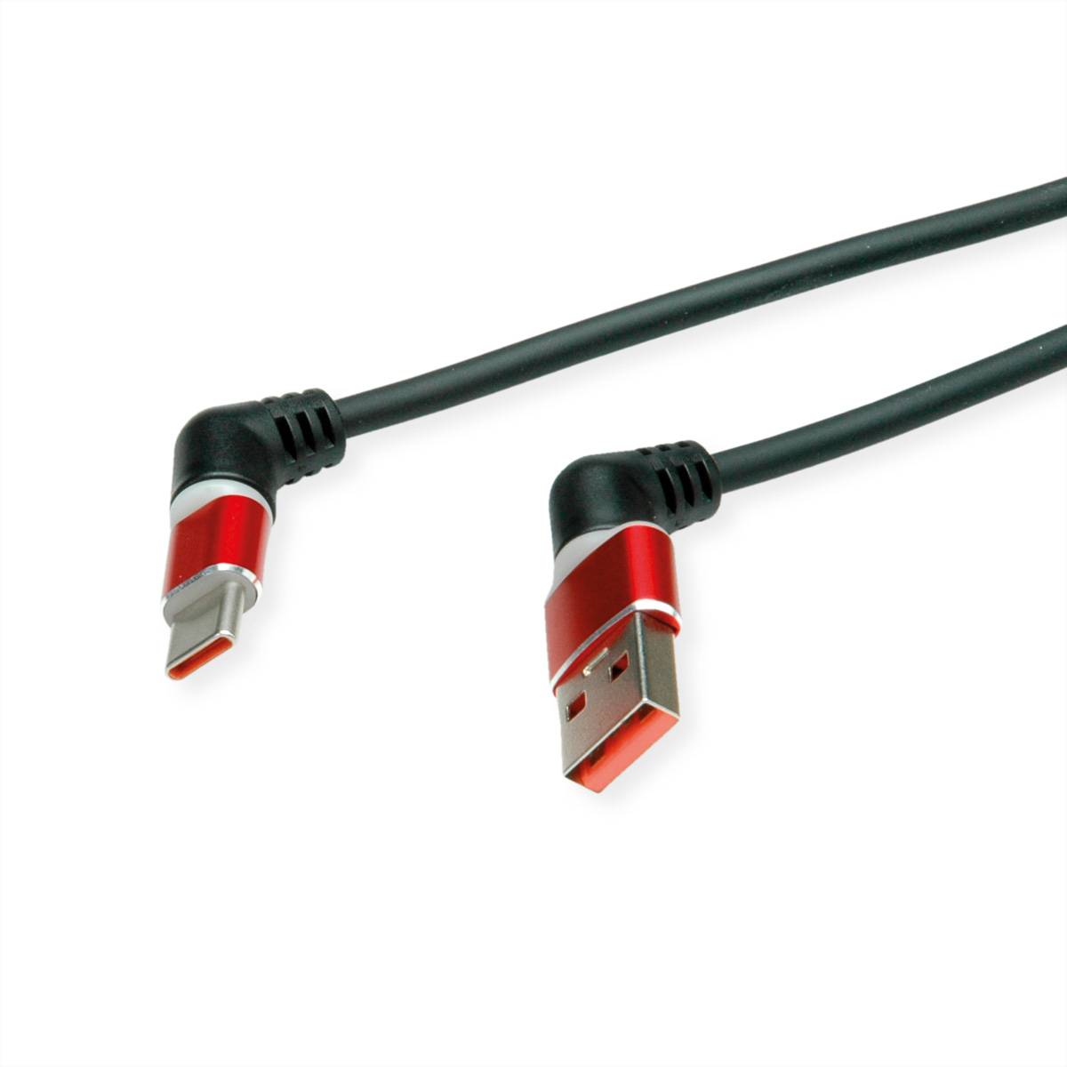 ROLINE USB 2.0 Kabel, Typ-C - Typ-A, ST/ST, 360° Rotation, schwarz / rot, 1 m Kabel USB & Lightning