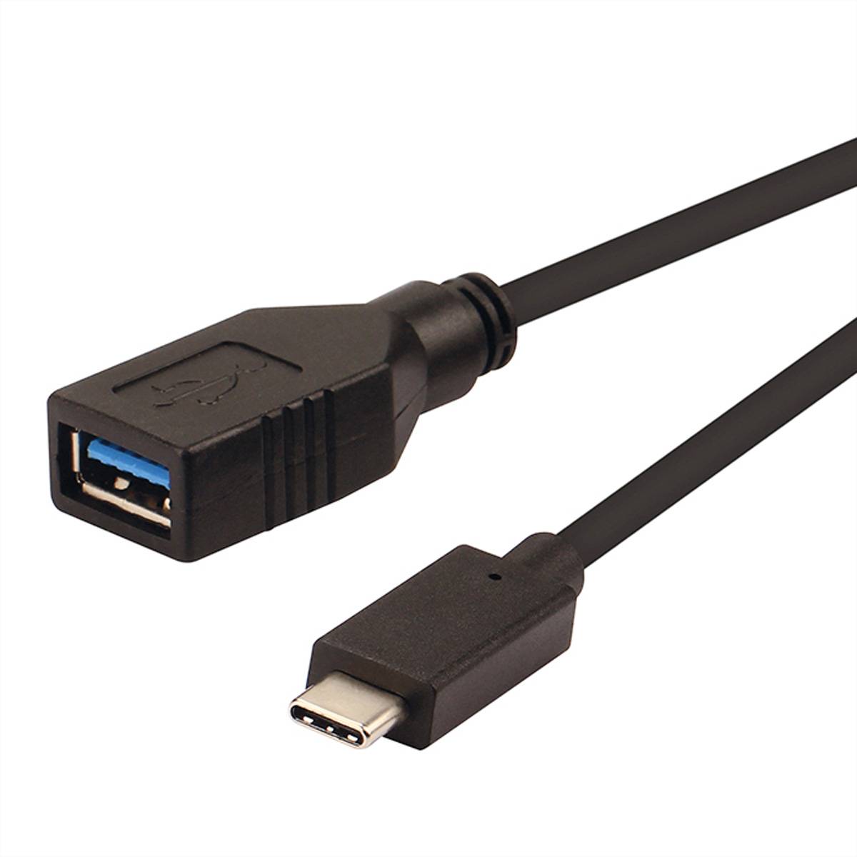 ROLINE USB 3.2 Gen 1 Kabeladapter, USB Typ C - A, ST/BU, OTG, schwarz, 0,15 m Kabel USB & Lightning