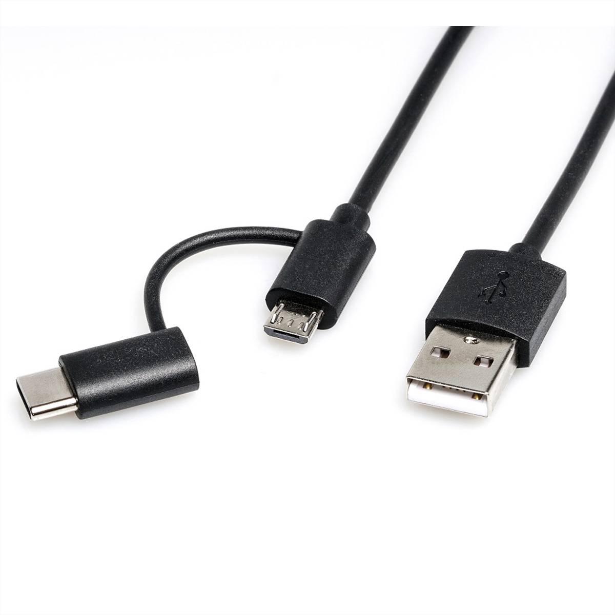 ROLINE USB 2.0 Sync- &amp, Ladekabel Typ A - Typ C / Micro B, schwarz, 1 m Kabel USB & Lightning