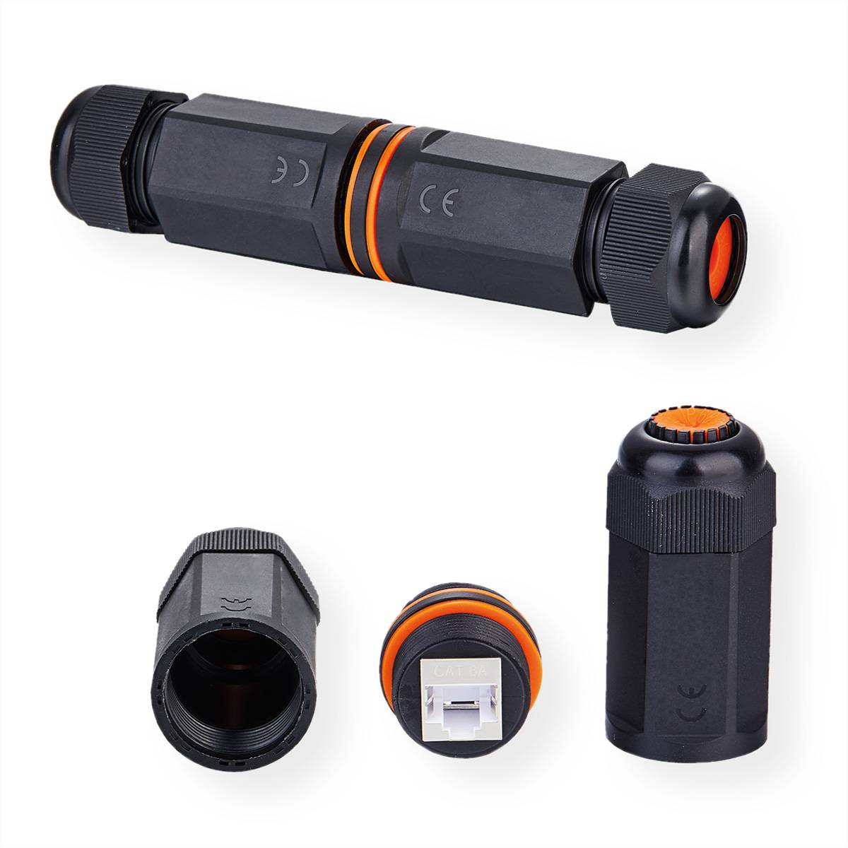 VALUE RJ-45 Kupplung geschirmt, Cat.6A (Class EA), Outdoor/Industrie, schwarz Netzwerk-Infrastruktur