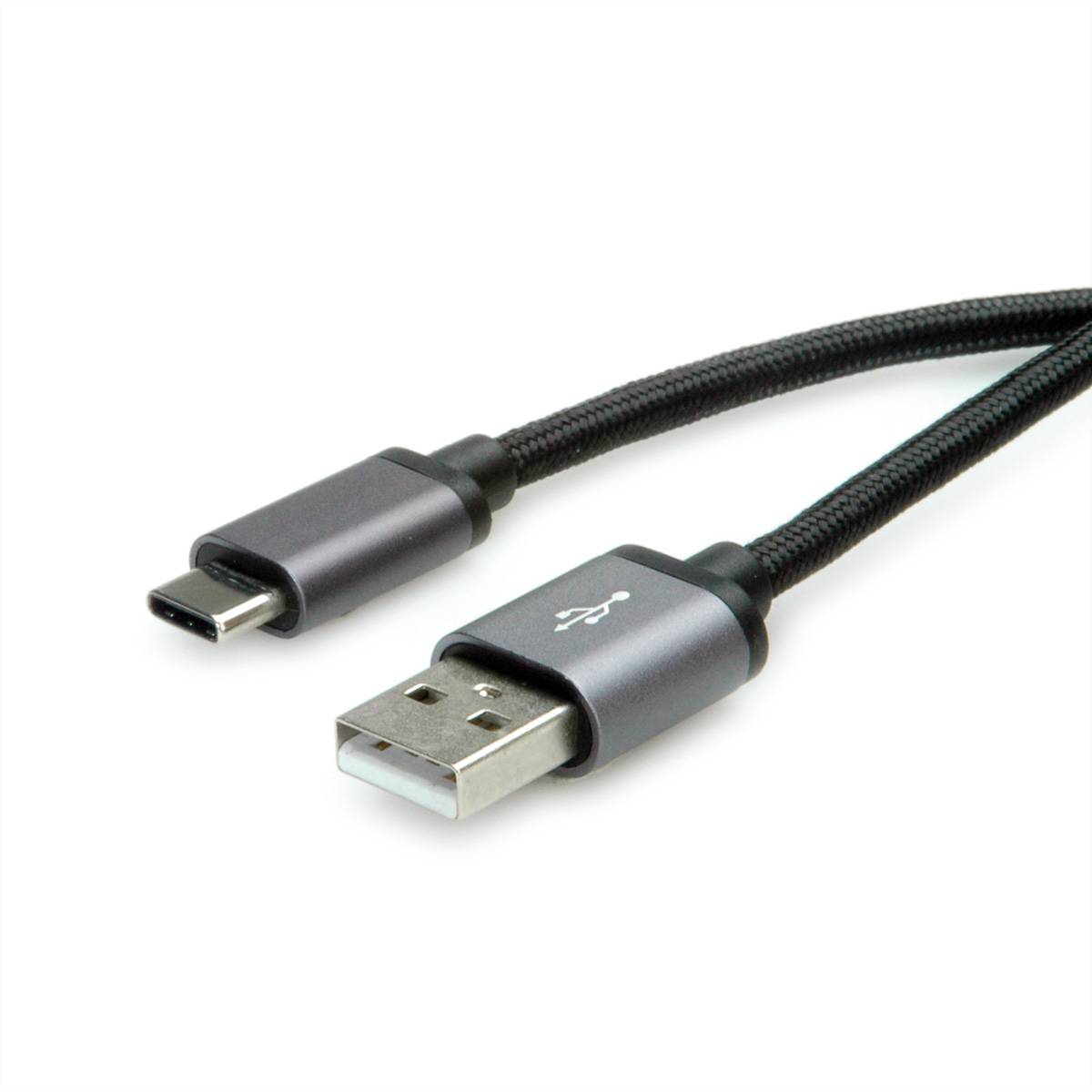ROLINE USB 2.0 Kabel, Typ C - Typ A, ST/ST, schwarz, 0,8 m Kabel USB & Lightning