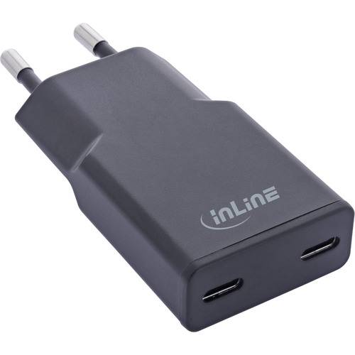 InLine® USB Netzteil Ladegerät Dual USB-C, PD, PPS, 30W, schwarz Strom / Energie / Licht USB und