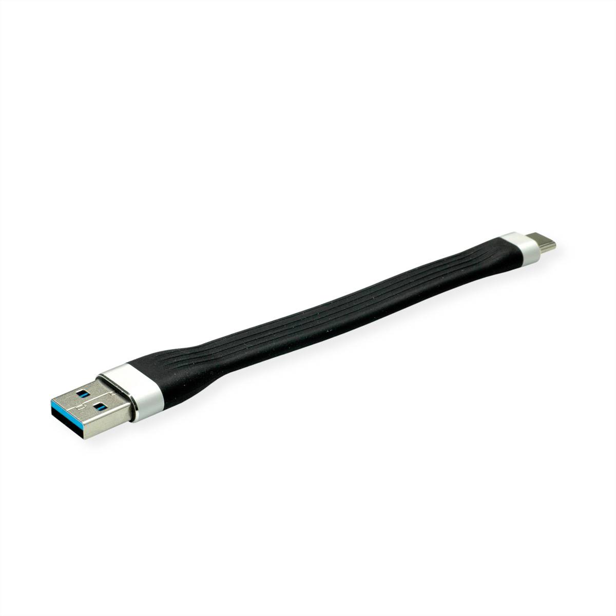 ROLINE USB 3.2 Gen 1 Silikonkabel, USB A-C, ST/ST, schwarz, 11 cm Kabel USB & Lightning