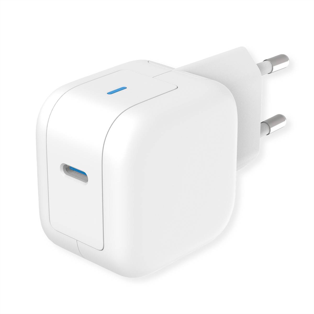 ROLINE USB Charger mit Euro-Stecker, 1 Port Typ-C, GaN, 20W Spannungswandler USB Ladegerät