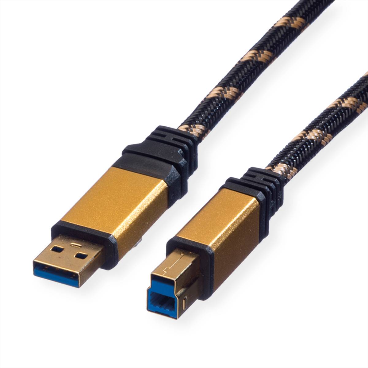 ROLINE GOLD USB 3.2 Gen 1 Kabel, Typ A-B, 0,8 m Kabel USB & Lightning