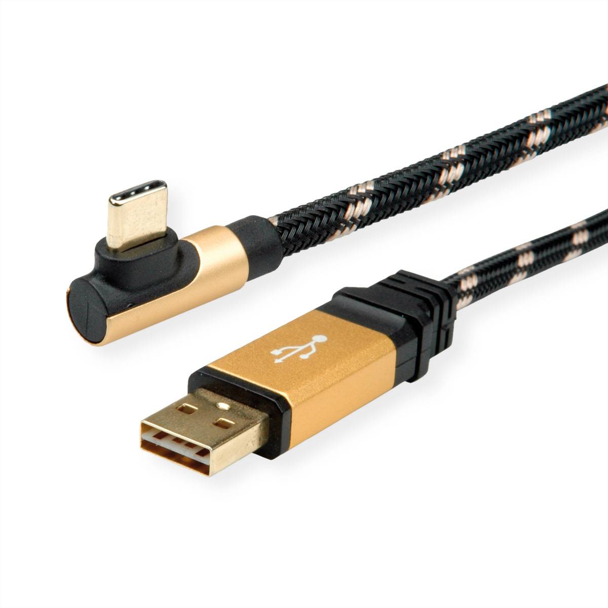ROLINE GOLD USB 2.0 Kabel, USB A ST reversibel - USB C ST gewinkelt, 1,8 m Kabel USB & Lightning