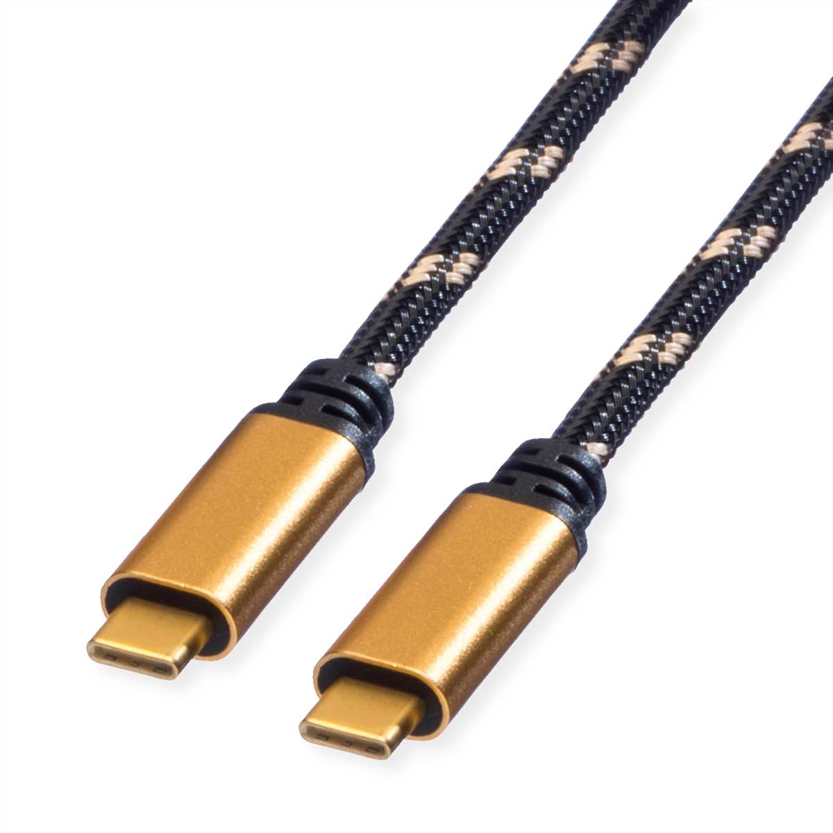ROLINE GOLD USB4 Gen3x2 Kabel, C–C, ST/ST, 40Gbit/s, 100W, schwarz / gold, 2 m Kabel USB &