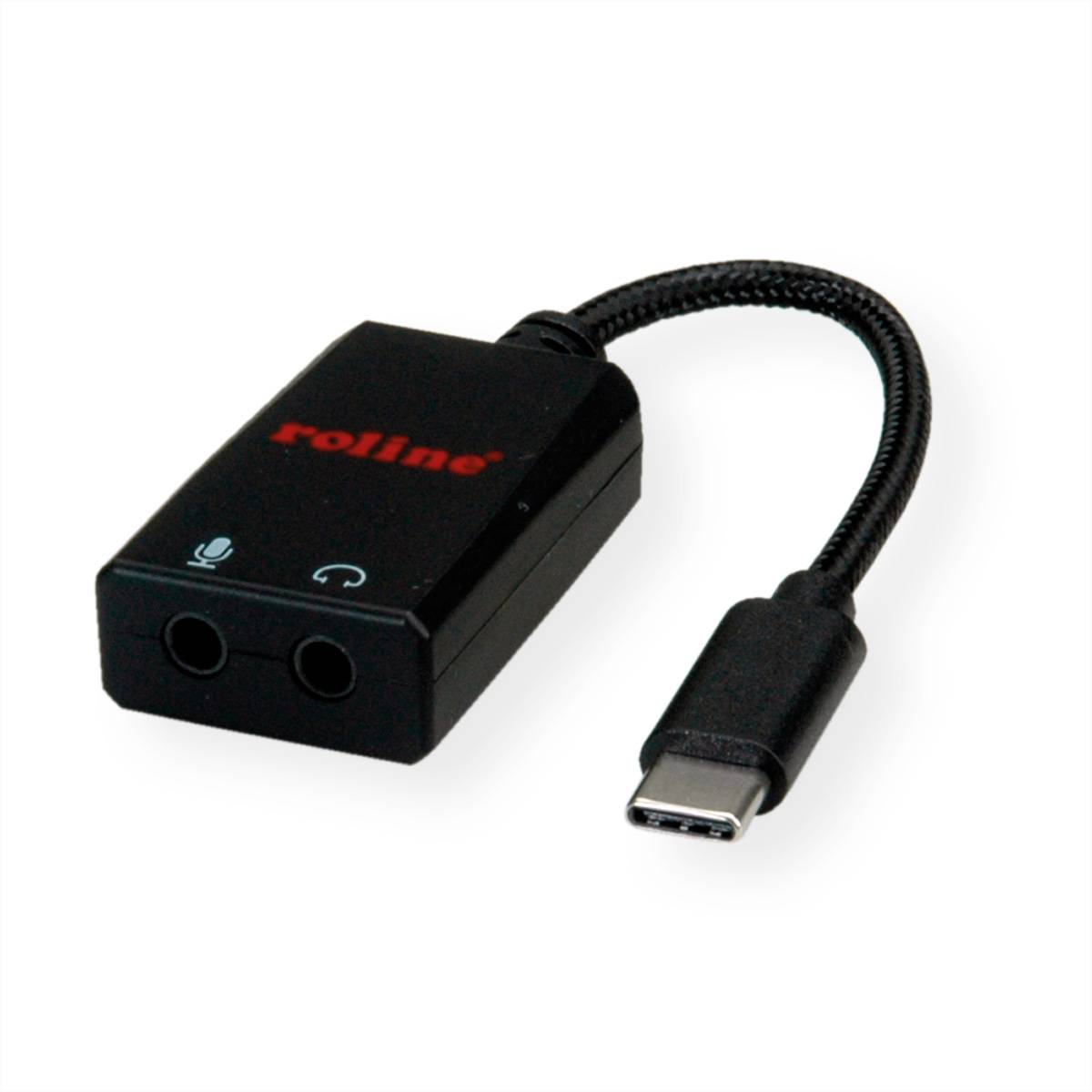 ROLINE Adapter USB Typ C - 2x 3,5mm Audio, ST/BU, 0,13 m Adapter, Terminatoren, Konverter USB-Audio