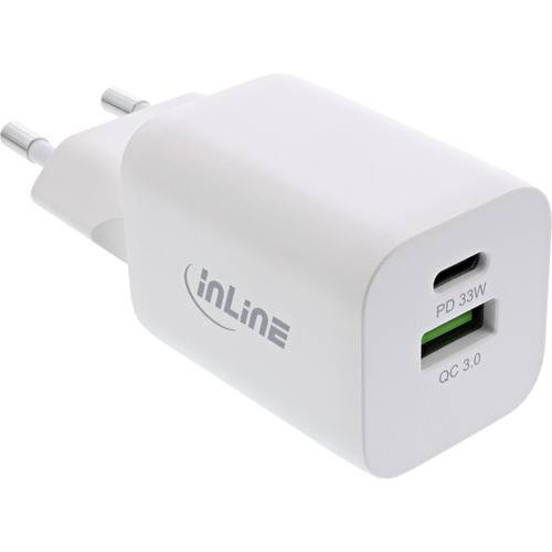 InLine® Power Delivery + Quick Charge USB Netzteil, 33W, USB-A + USB-C, weiß Strom / Energie / USB