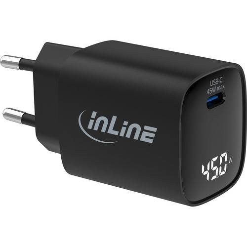 InLine® USB PD Netzteil, GaN Ladegerät, 1-Port, USB-C, 45W, mit Display Strom / Energie / Licht
